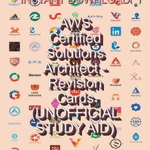 Peut inclure: Image promotionnelle pour le matériel d'étude AWS Certified Solutions Architect. L'image contient le texte "TÉLÉCHARGEMENT INSTANTANÉ" et "300 FLASHCARDS - 4 TAILLES D'IMPRESSION". Le texte central indique "AWS Certified Solutions Architect Revision Cards (Aide à l'étude non officielle)."