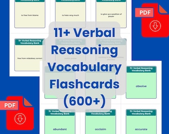 11+ Verbal Reasoning Vocabulary Flashcards PDF - 600+ Words - Instant Download