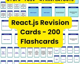 React.js Revision Cards - 200 Flashcards | 8 PDFs + CSV | Instant Digital Download