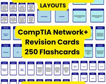 CompTIA Network+ Revision Cards - 250 Flashcards | 8 PDFs + CSV | Instant Download