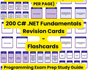 C# .NET Fundamentals Revision Cards | 200 Flashcards Programming Exam Prep Study Guide