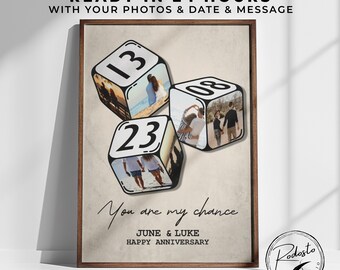 Personalisierte Würfel-Fotocollage - individuelles Valentinstags-Poster, besonderes Jubiläumsgeschenk