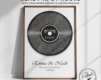 Personalized Song Lyrics Vinyl Record Poster, Valentines Day Song Wall Art, Anniversary Gift