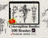 100 Cybersigilism Tattoo Stamp | Procreate Brushes | Flash Tattoo Bundles | Tattoo Stencil Packs | Tattoo Brushes | Stencil Packs