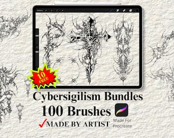 100 stempli do tatuażu Cybersigilism | Pędzle Procreate | Zestawy Flash Tattoo | Zestawy szablonów do tatuażu | Pędzle do tatuażu | Zestawy szablonów
