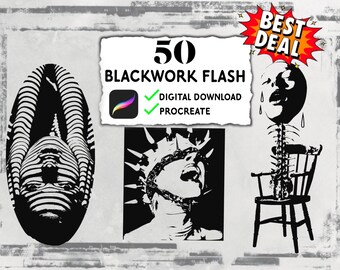 Procreate Brushes | Tattoo Stamps | Blackwork Tattoo Flash | Procreate Tattoo Stencils | Procreate Bundle | Stencil packs