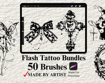 Procreate Brushes | Tattoo Stamps | Blackwork Tattoo Flash | Procreate Tattoo Stencils | Procreate Bundle | Stencil packs