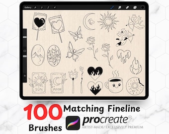 100 Fineline Tattoo For Procreate, Matching Tattoo Bundles, Flash Tattoo, Digital Download For Procreate.