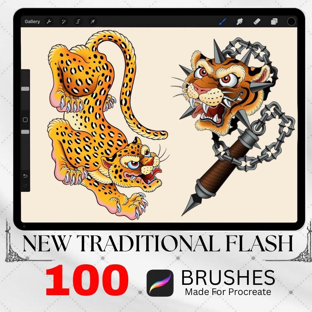 100 American Traditional Procreate Brushes | Flash Tattoo Bundles ...