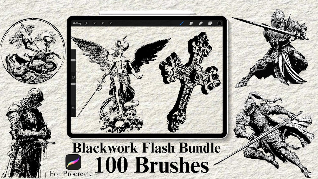 100 Procreate Brushes | Tattoo Stamps | Blackwork Tattoo Flash ...