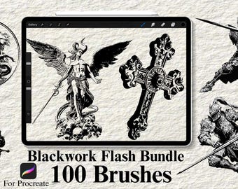 100 Procreate Brushes | Tattoo Stamps | Blackwork Tattoo Flash | Procreate Tattoo Stencils | Procreate Bundle | Stencil packs | Tattoo Flash