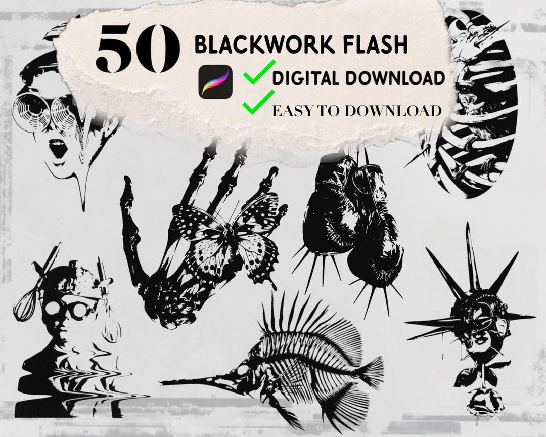 50 Procreate Brushes | Tattoo Stamps | Blackwork Tattoo Flash ...