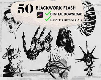 50 Procreate Brushes | Tattoo Stamps | Blackwork Tattoo Flash | Procreate Tattoo Stencils | Procreate Bundle | Stencil packs