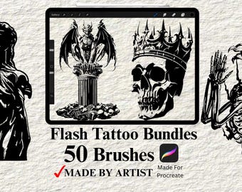 Procreate Brushes | Tattoo Stamps | Blackwork Tattoo Flash | Procreate Tattoo Stencils | Procreate Bundle | Stencil packs