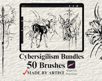 50 Cybersigilism Tattoo Stamp | Procreate Brushes | Flash Tattoo Bundles | Tattoo Stencil Packs | Tattoo Brushes | Stencil Packs
