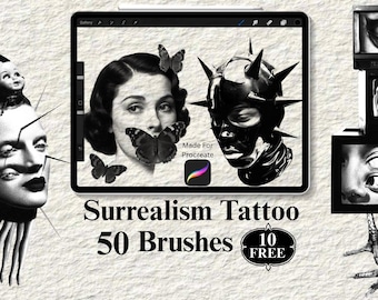 Procreate Brushes | Tattoo Stamp | Tattoo Flash | Procreate Stamps | Procreate Stencil | Surrealism Tattoo | Tattoo Bundle | 50 Brushes