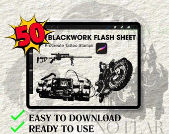 Procreate Brushes | Tattoo Stamps | Blackwork Tattoo Flash | Procreate Tattoo Stencils | Tattoo Bundle