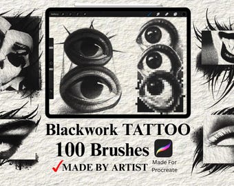 100 Blackwork Tattoo Brushes | Tattoo Brushes For Procreate | Blackwork Tattoo Design | Tattoo Bundles | Tattoo Stamp