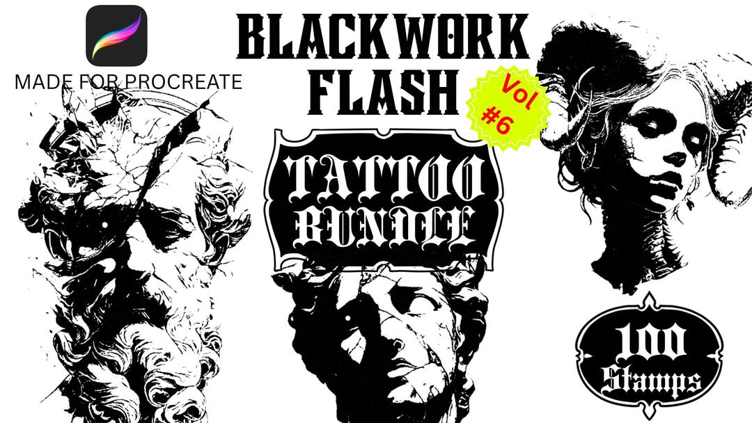 100 Procreate Tattoo Brushes | Blackwork Flash Tattoo | Digital Tattoo ...