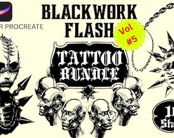 100 Procreate tattoo brushes | Blackwork Flash Tattoo | Digital Tattoo stamps | procreate bundles tattoo | Procreate bundle