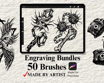 50 Procreate Brushes | Engraving Tattoo Stamps | Blackwork Tattoo Flash | Procreate Tattoo Stencils | Procreate Bundle | Stencil packs