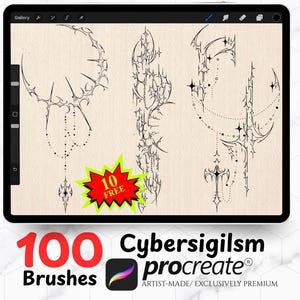 100 sellos de tatuaje de cibersigilismo / Pinceles para Procreate / Paquetes de tatuajes flash / Paquetes de plantillas para tatuajes / Pinceles para tatuajes / Paquetes de plantillas