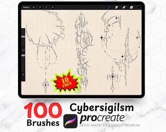 100 Cybersigilism Tattoo Stamp | Procreate Brushes | Flash Tattoo Bundles | Tattoo Stencil Packs | Tattoo Brushes | Stencil Packs