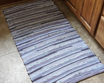 Handwoven Cotton Rag Runner Purple Lavender Sage and Hunter Green Vineyard 53 x 28
