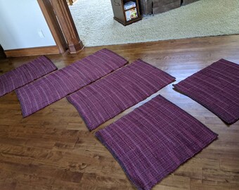 Handwoven Cotton Rag Runner Purple Lavender Sage and Hunter Green Vineyard 53 x 28