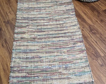 Handwoven Cotton Rag Runner Purple Lavender Sage and Hunter Green Vineyard 53 x 28