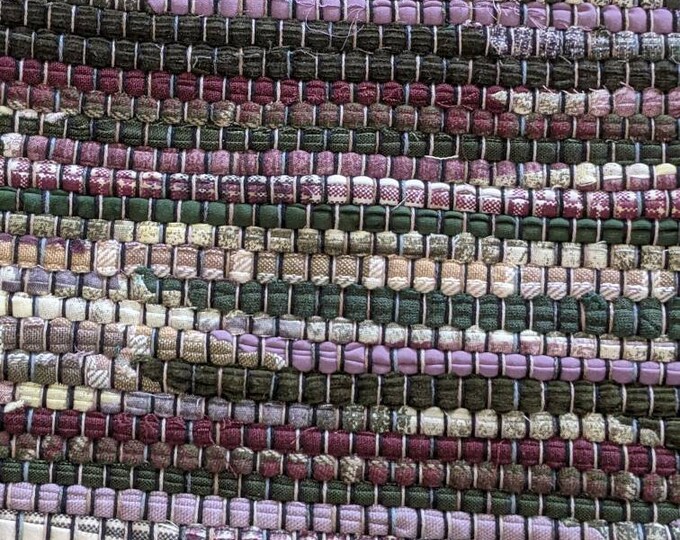 Handwoven Cotton Rag Runner Purple Lavender Sage and Hunter Green Vineyard 53 x 28