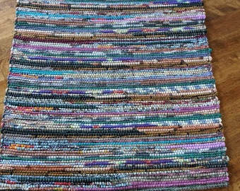 Handwoven Cotton Rag Runner Purple Lavender Sage and Hunter Green Vineyard 53 x 28
