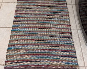 Handwoven Cotton Rag Runner Purple Lavender Sage and Hunter Green Vineyard 53 x 28