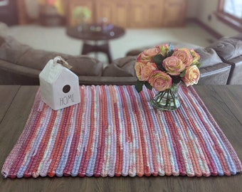 Handwoven Cotton Rag Runner Purple Lavender Sage and Hunter Green Vineyard 53 x 28