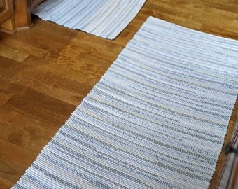 Handwoven Cotton Rag Runner Purple Lavender Sage and Hunter Green Vineyard 53 x 28