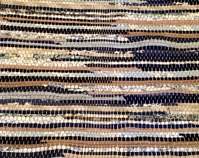 Blue and Tan Rug Coastal Blue Rug Handwoven Rag Rug More Etsy