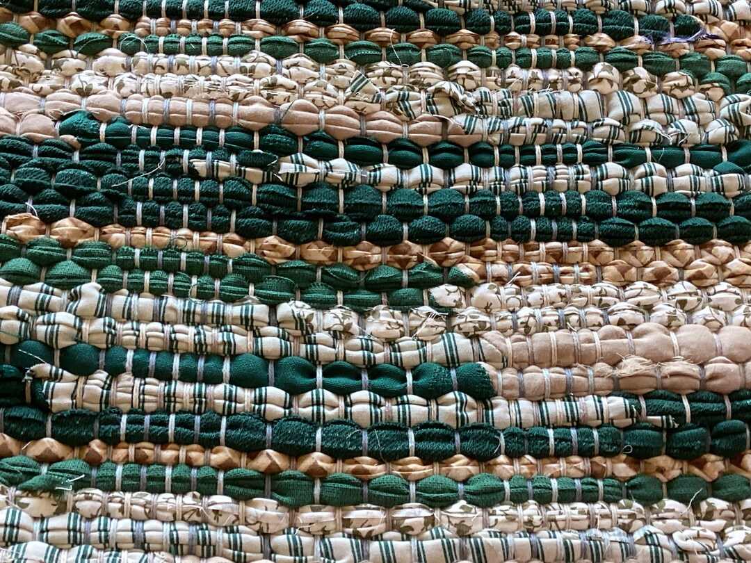 Wide Handwoven Rag Rug, Green and Tan Rug, Two Available Etsy