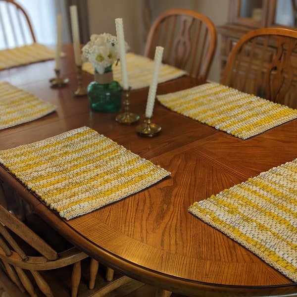 Set of 2 Handwoven Placemats - Bright Lemon Yellow Place Mat - Sunflower Table Mats - Two Sets Available