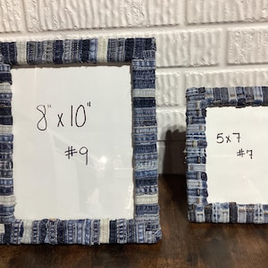 Denim Picture Frames 8x10 & 5x7 - Upcycled Jean Decor for Farmhouse, Wedding, Coastal Home