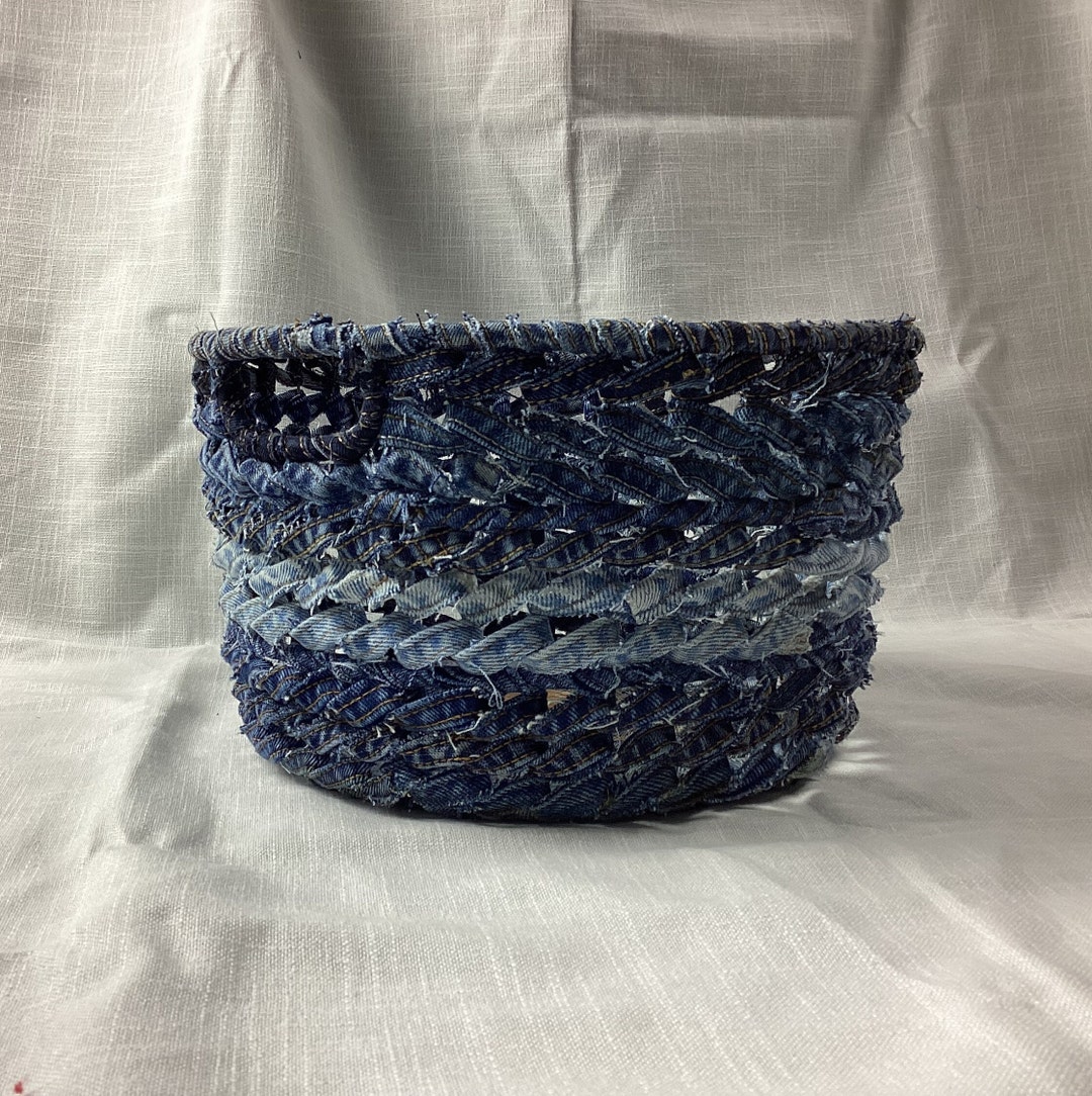 SALE Large Upcycled Woven Denim Storage Basket, Blue Jean Home Decor ...