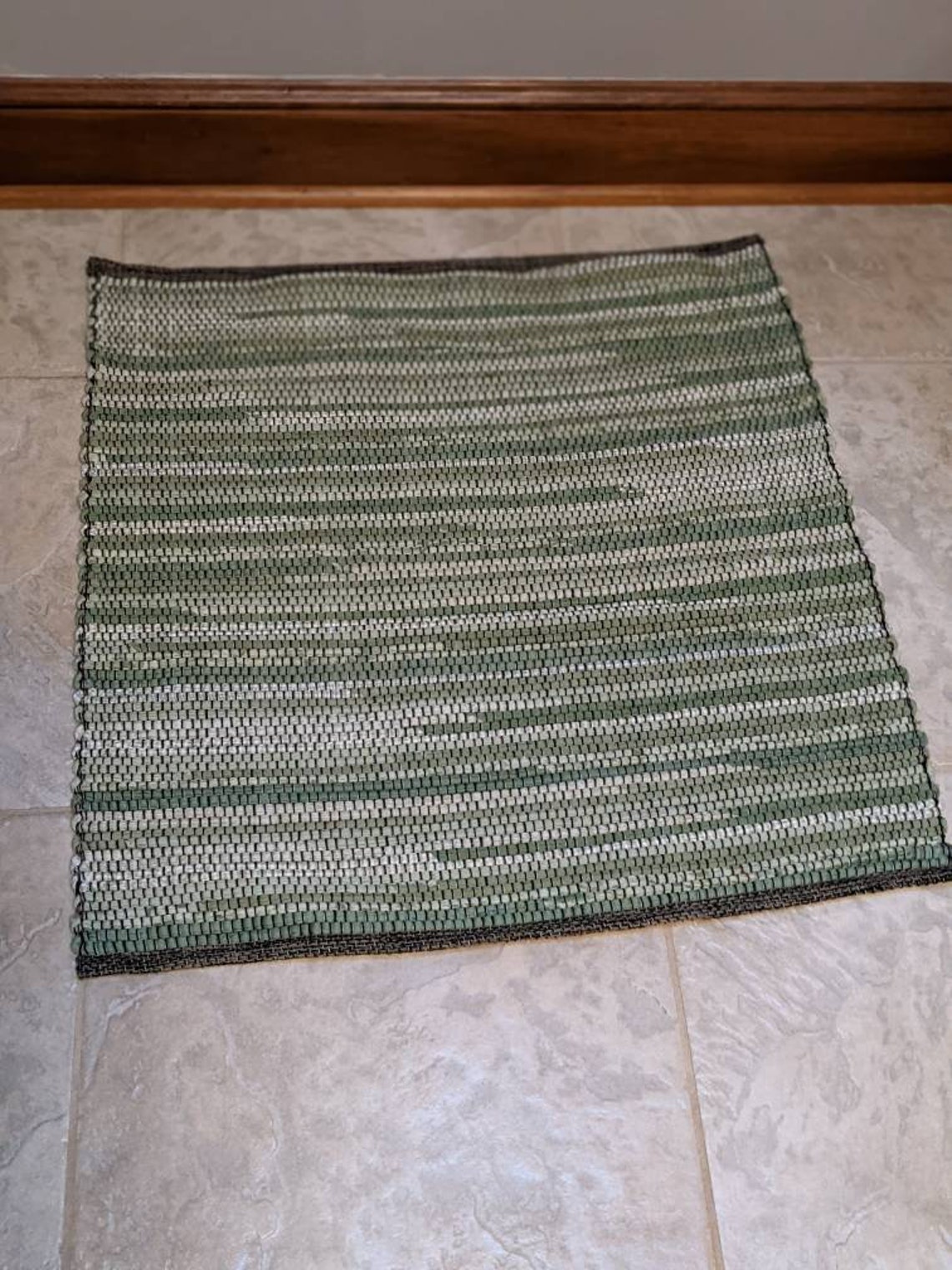 Handwoven Rag Rug Runner Cotton Shades of Sage Green Etsy