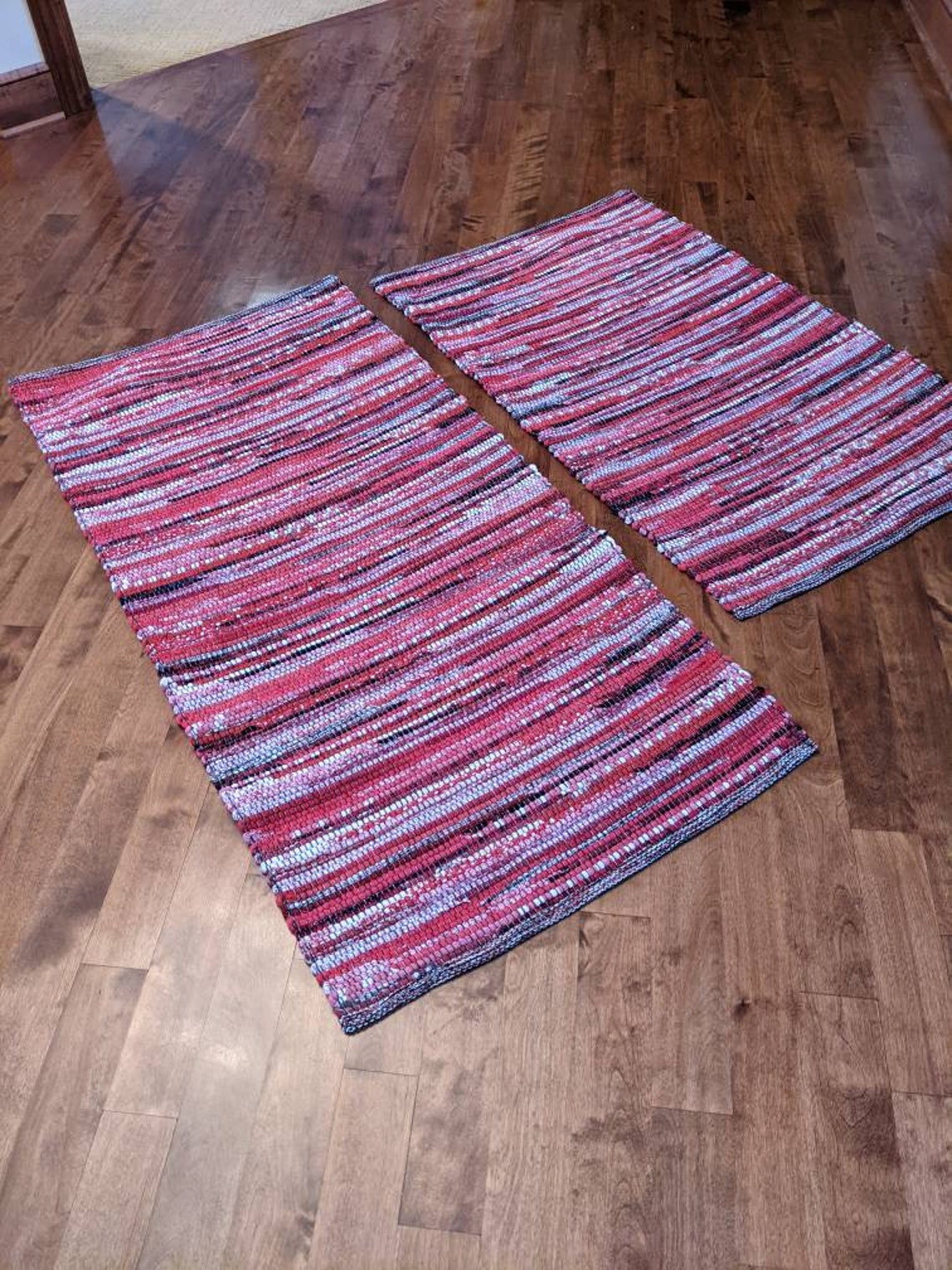Handwoven Rag Rug Runner Red Black and White Appropriately Etsy