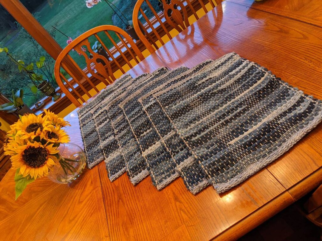 Set of 2 Handwoven Denim Placemats Blue Jean Table Mats Etsy