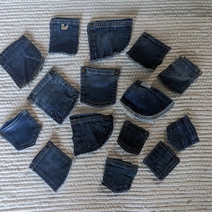 Denim Coin Pockets for Crafting, Blue Jean Front Watch Pockets, Junk Journal Pockets,