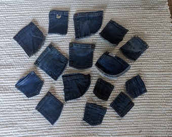 Denim Coin Pockets for Crafting, Blue Jean Front Watch Pockets, Junk Journal Pockets,