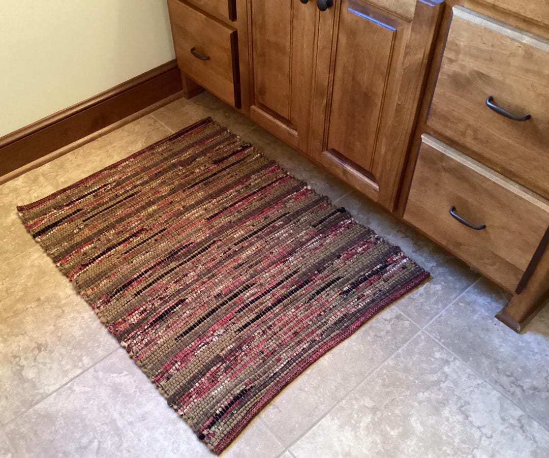 Woven Rag Rug Tan and Red Home Decor 37x28 - Etsy