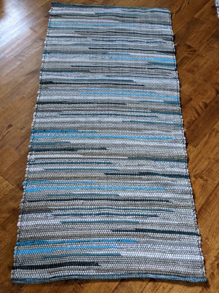 Handwoven Rag Rug Runner Gray and teal blue multiple to choose Etsy