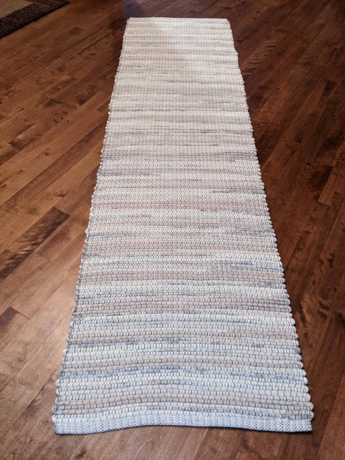 Handwoven Rag Rug Cotton Runner Tan Beige Brown Long 91 Etsy