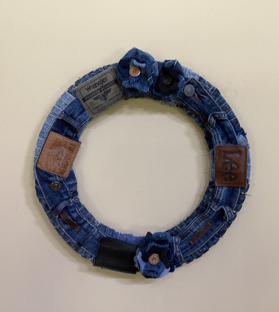 Denim Wreath With Denim Rose Blue Jean Wall Decor Coastal Etsy