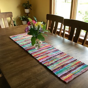 Colorful Table Runner - Handwoven Table Runner - Hit and Miss Table Runner - 50"x14"